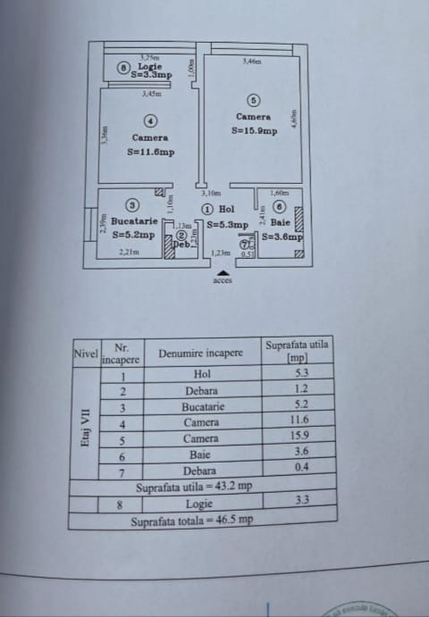 Apartament 2 camere, decomandat, etajul 7, lift, zona Circumvalatiunii