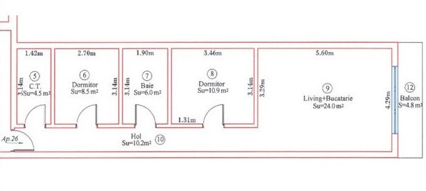 Apartament 3 camere + 1 dressing, 65 mp utili - Remetea Mare