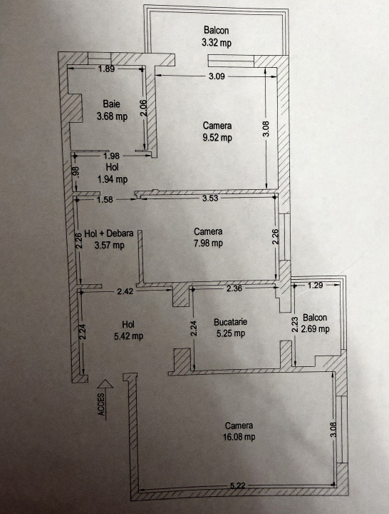 Apartament 3 camere, etaj 2, 60 mp utili - zona Lipovei 