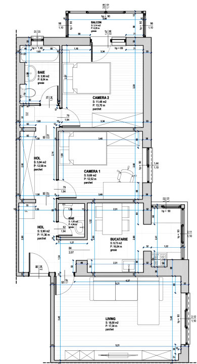 Apartament modern, 3 camere, 66 mp utili - zona Lunei