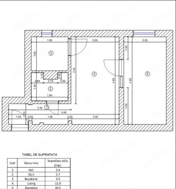 Apartament 2 camere, etaj 2, 32mp utili, zona Piata Doina 