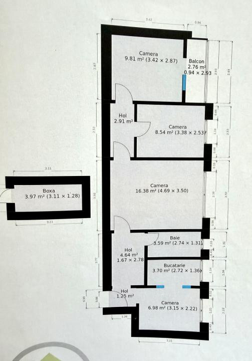 Apartament 4 camere, mobilat/utilat cu boxa in CF - zona Dacia