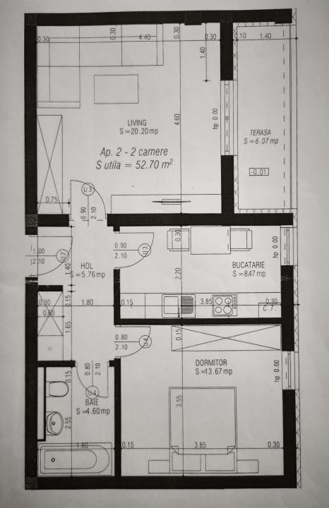 Apartament 2 camere, decomandat, 52,7 mp utili, parter - Braytim