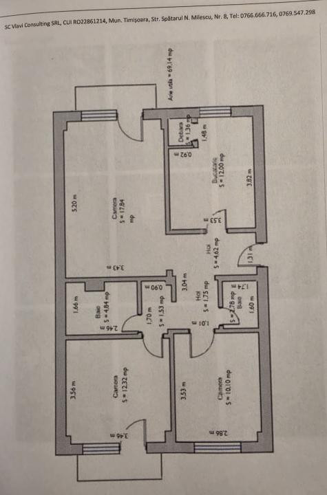 Apartament 3 camere, decomandat, 69 mp utili, etaj 4 - Soarelui 