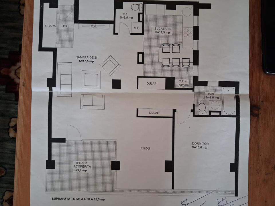 Apartament 3 camere, semidecomandat, 88 mp utili, terasa, etaj 8 -Gheorghe Lazar
