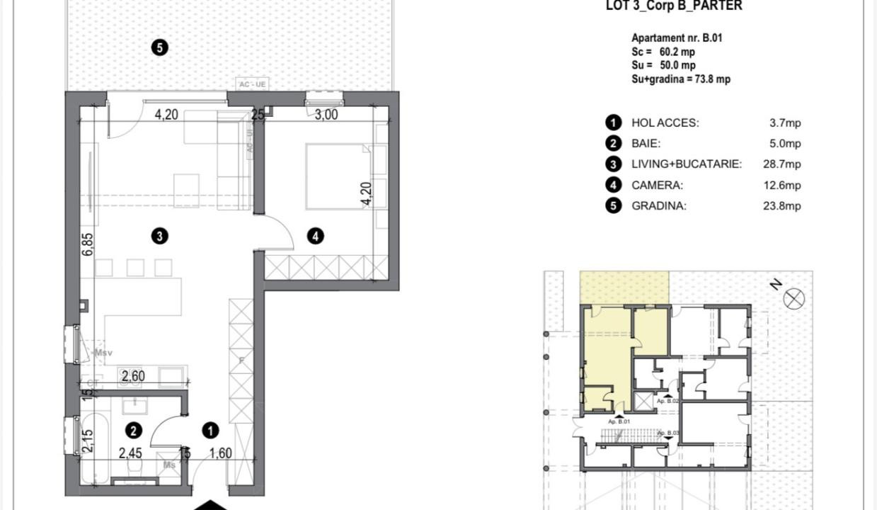 COMISION 0%-Apartament 2 camere, 50 mp utili cu GRADINA 24 mp