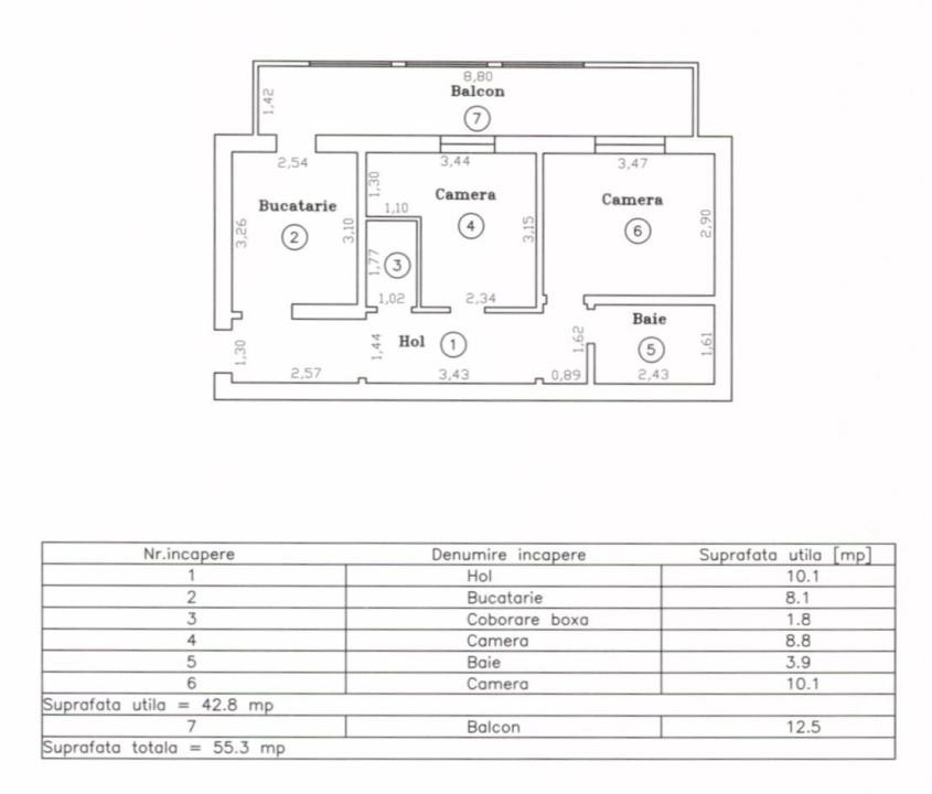 Apartament 2 camere, 42,8 mp utili, parter, boxa - Plavat II