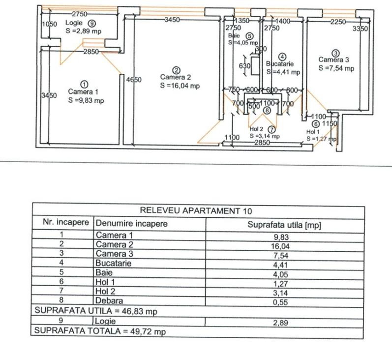 Apartament cu 3 camere, 47 mp utili, etaj 2 - zona Girocului