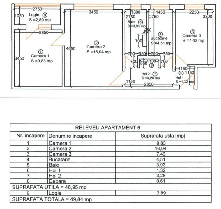 Apartament cu 3 camere, 47 mp utili, etaj 1 - zona Girocului